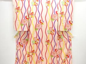 アンティーク　錦紗菊桐に蝶模様着物（内袖付き）